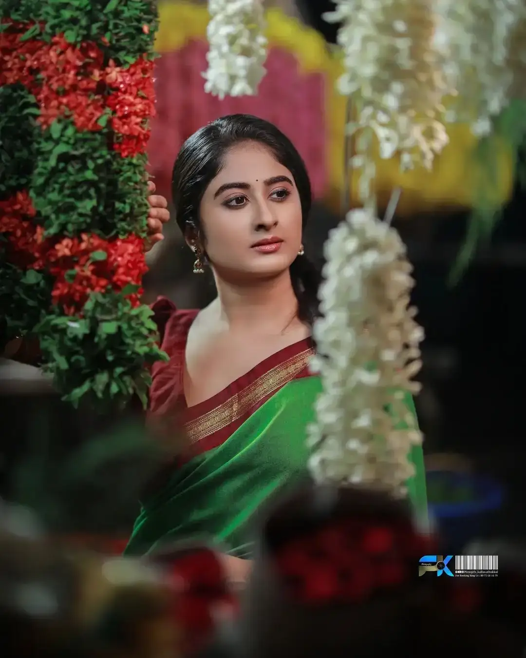 INDIAN TV ACTRESS KRISHNA PRIYA NAIR IMAGES IN GREEN SAREE 5
